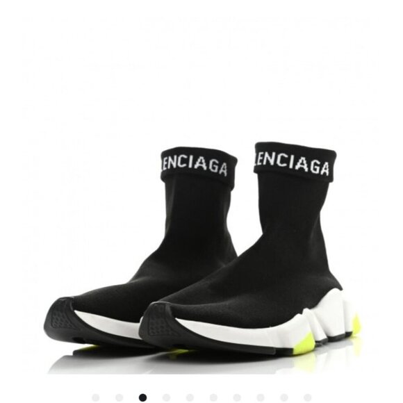 BALENCIAGA | Neoprene Knit Speed Cuffed Sneakers Black White Yellow Fluo sz 40 - Picture 2 of 8